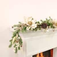 Premium Magnolia & Cone Glitter Garland (180cm)