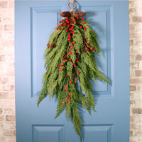 Real Touch Cupressus With Berries & Pine Cone Swag