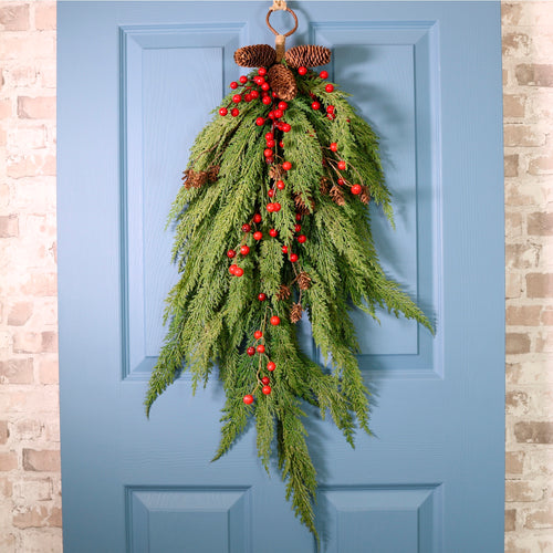 Real Touch Cupressus With Berries & Pine Cone Swag