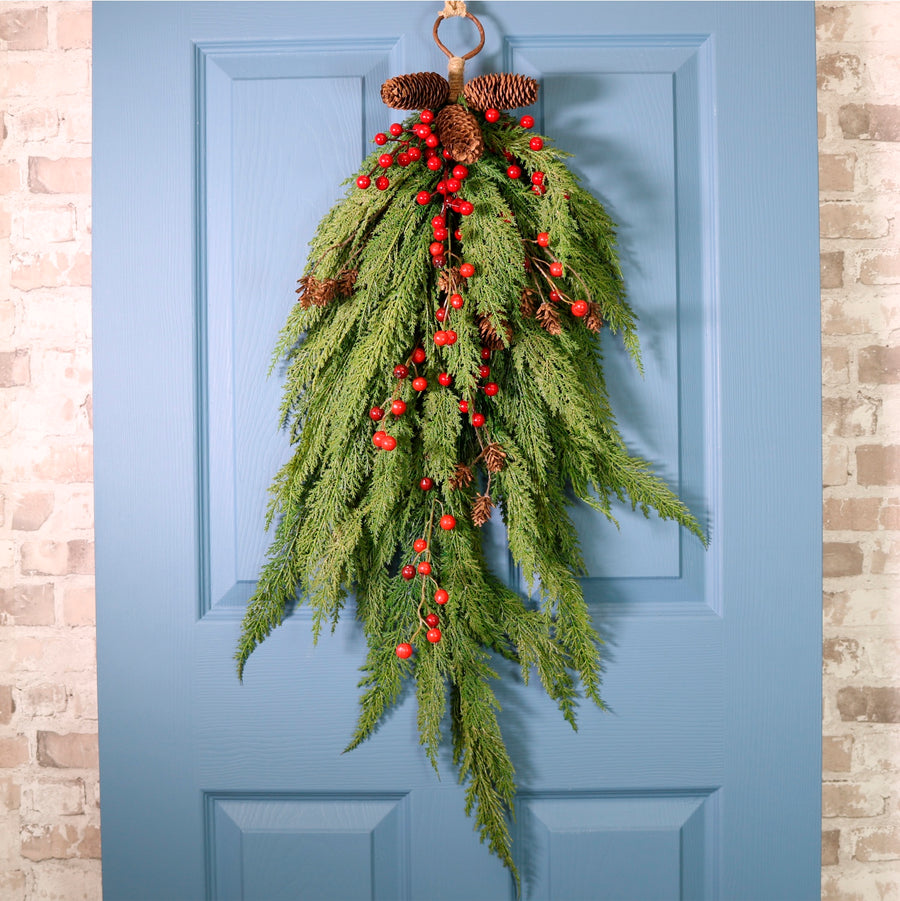 Real Touch Cupressus With Berries & Pine Cone Swag