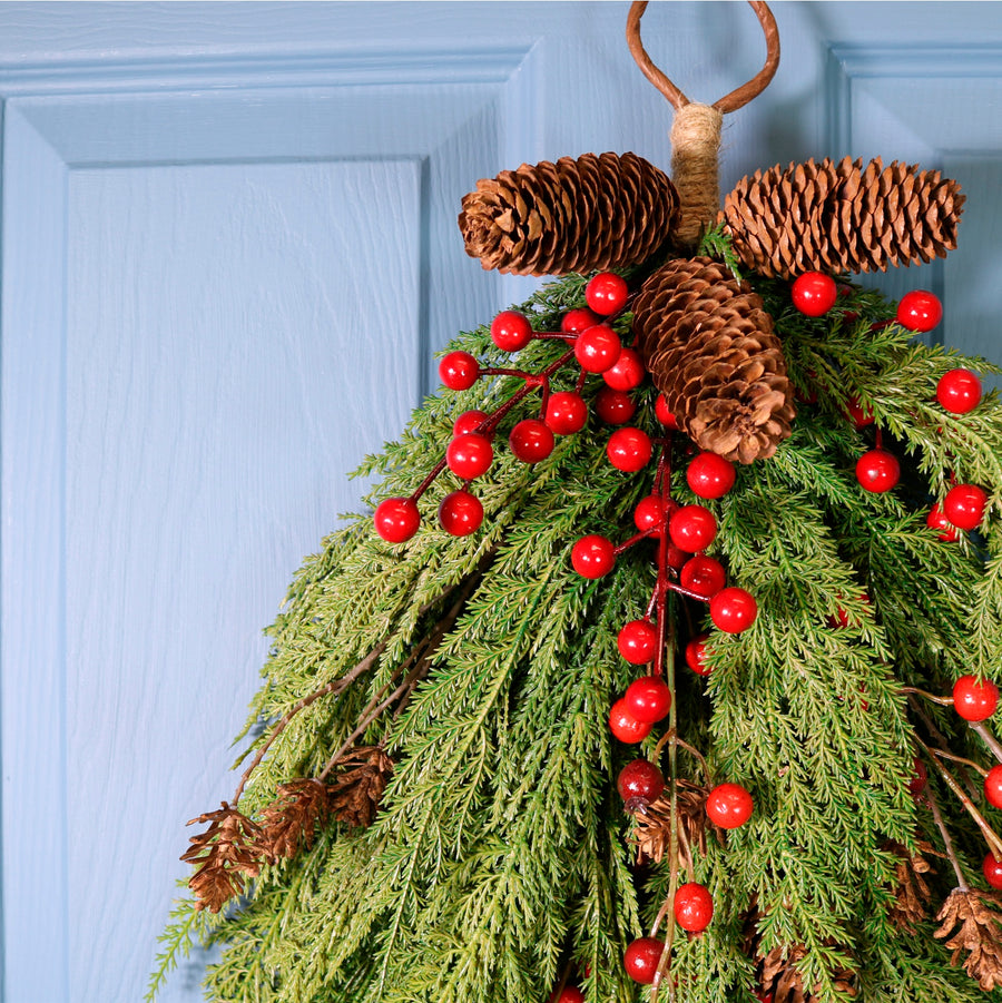Real Touch Cupressus With Berries & Pine Cone Swag