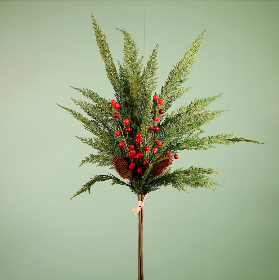 Real Touch Cupressus With Berries & Pine Cone Handtie