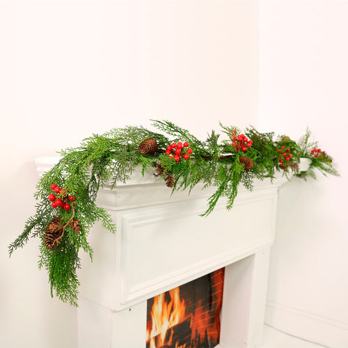 Real Touch Mixed Conifer With Cones & Berries Garland (180cm)