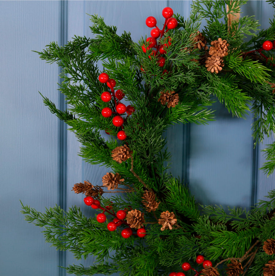 Real Touch Fir Berry & Pine Cone Wreath (60cm)