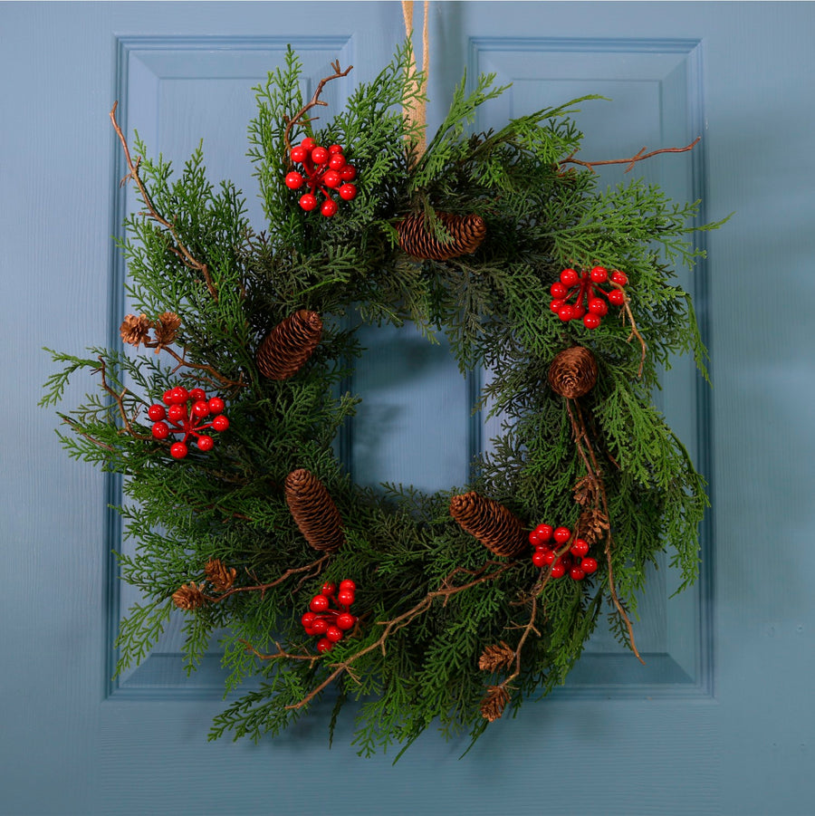 Real Touch Mixed Conifer With Cones & Berries Wreath (60cm)