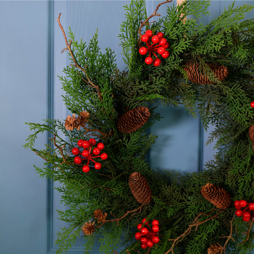 Real Touch Mixed Conifer With Cones & Berries Wreath (60cm)