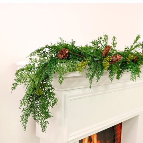 Real Touch Pine Cone & Conifer Garland (180cm)