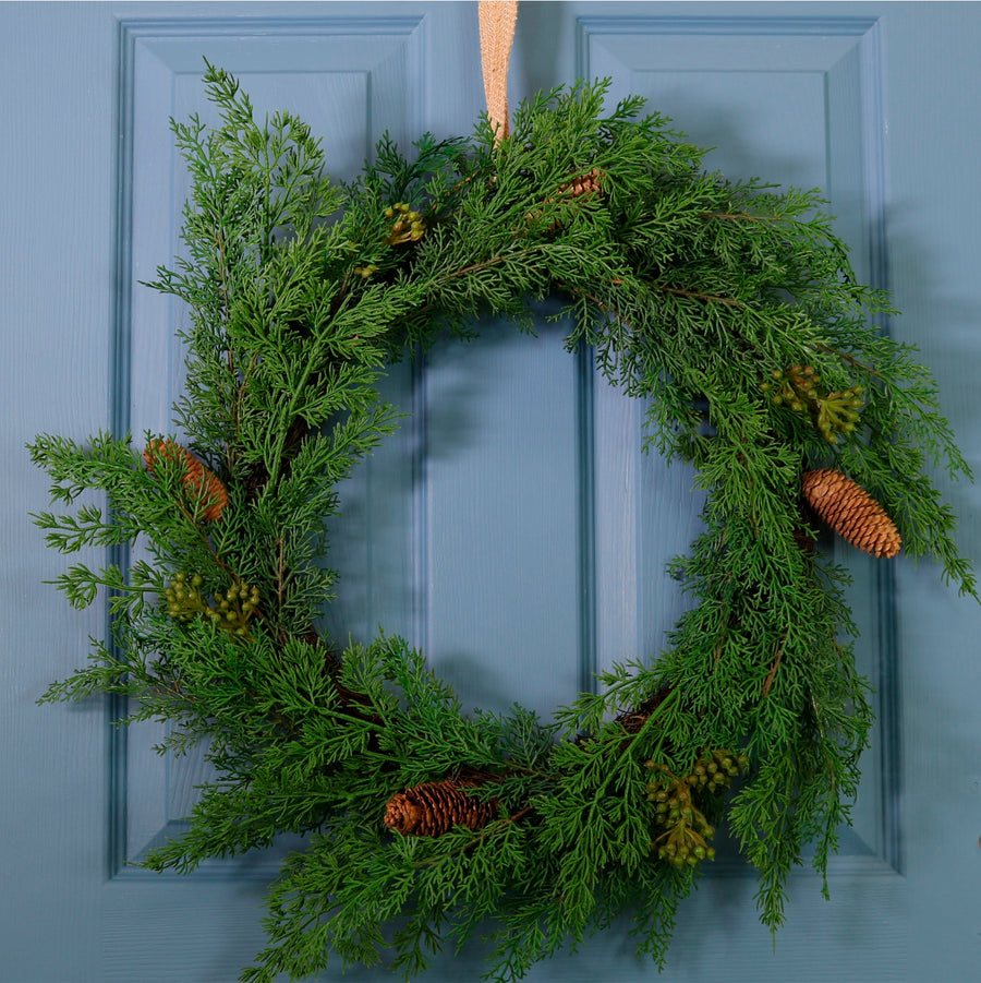Real Touch Pine Cone & Conifer Wreath (60cm)