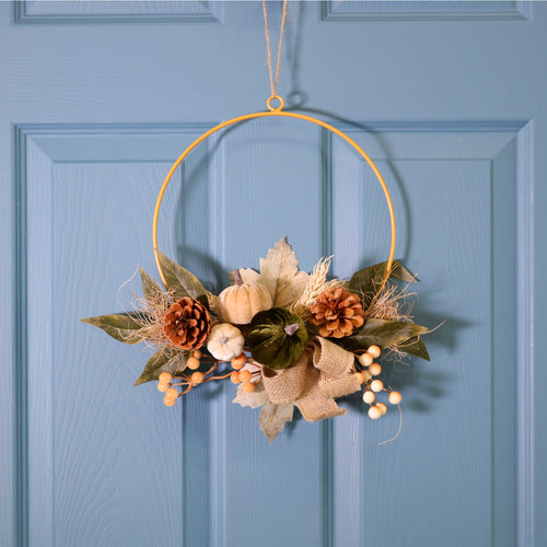Autumn Woodland Pumpkin Mix Wire Wreath (35cm)