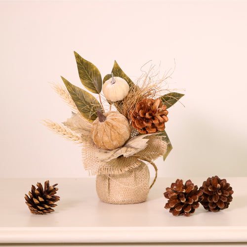 Autumn Woodland Pumpkin Mix Hessian Arrangement (20cm)