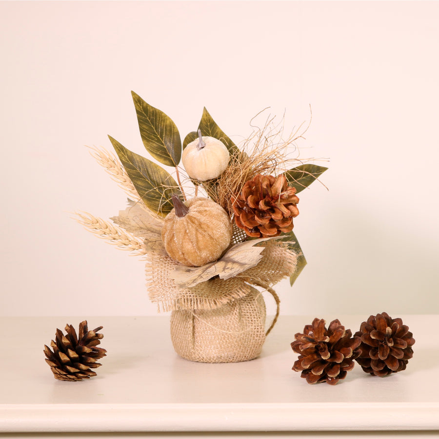Autumn Woodland Pumpkin Mix Hessian Arrangement (20cm)