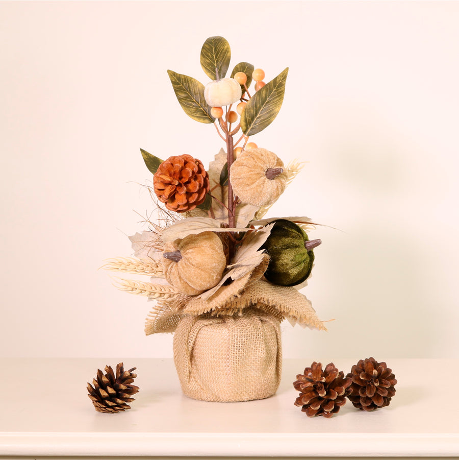 Autumn Woodland Pumpkin Mix Hessian Arrangement (30cm)
