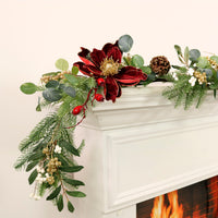Premium Magnolia & Berry Glitter Garland Burgundy (180cm)