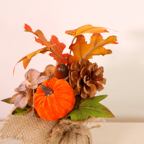 Autumn Fall Pumpkin Mix Hessian Arrangement (20cm)