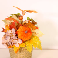 Autumn Fall Pumpkin Mix Woven Basket Arrangement (25cm)