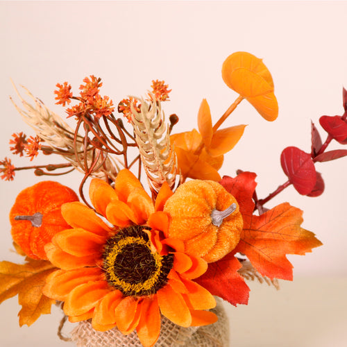 Autumn Harvest Pumpkin Mix Hessian Arrangement (19cm)