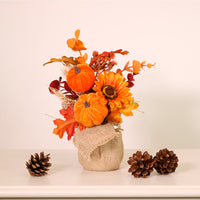 Autumn Harvest Pumpkin Mix Hessian Arrangement (28cm)