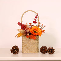 Autumn Harvest Pumpkin Mix Woven Basket Arrangement (27cm)