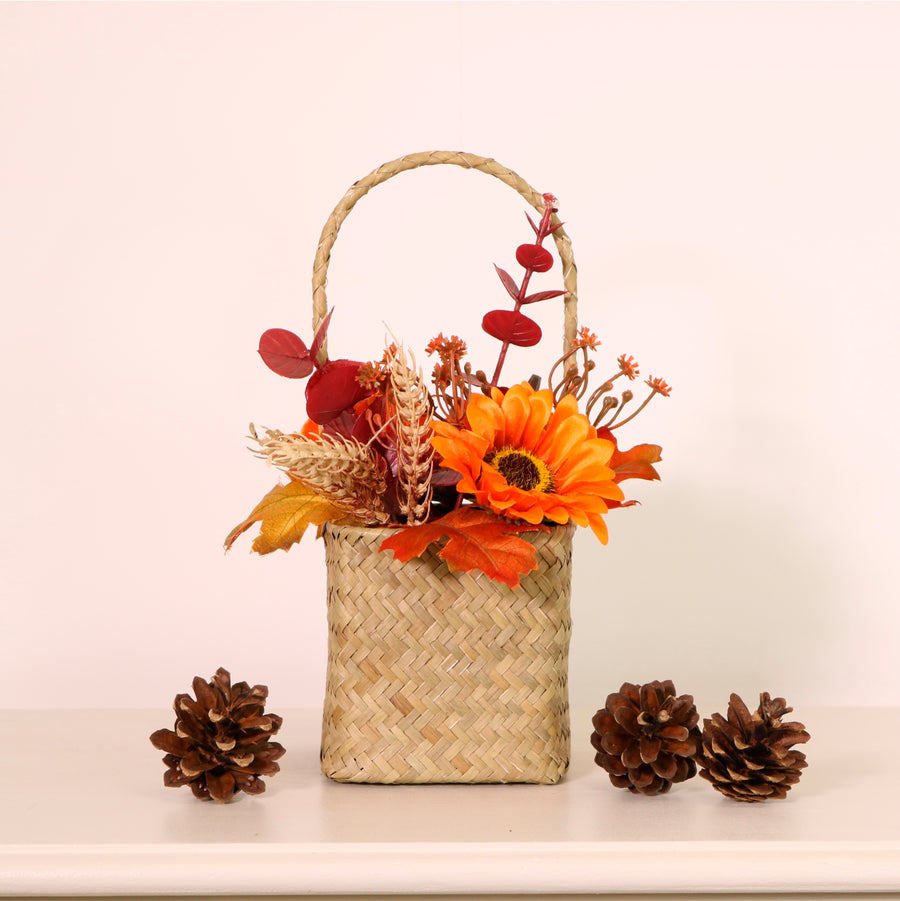 Autumn Harvest Pumpkin Mix Woven Basket Arrangement (27cm)