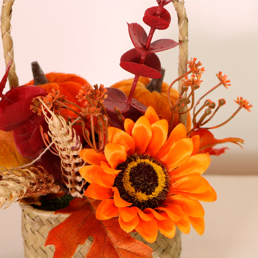 Autumn Harvest Pumpkin Mix Woven Basket Arrangement (27cm)