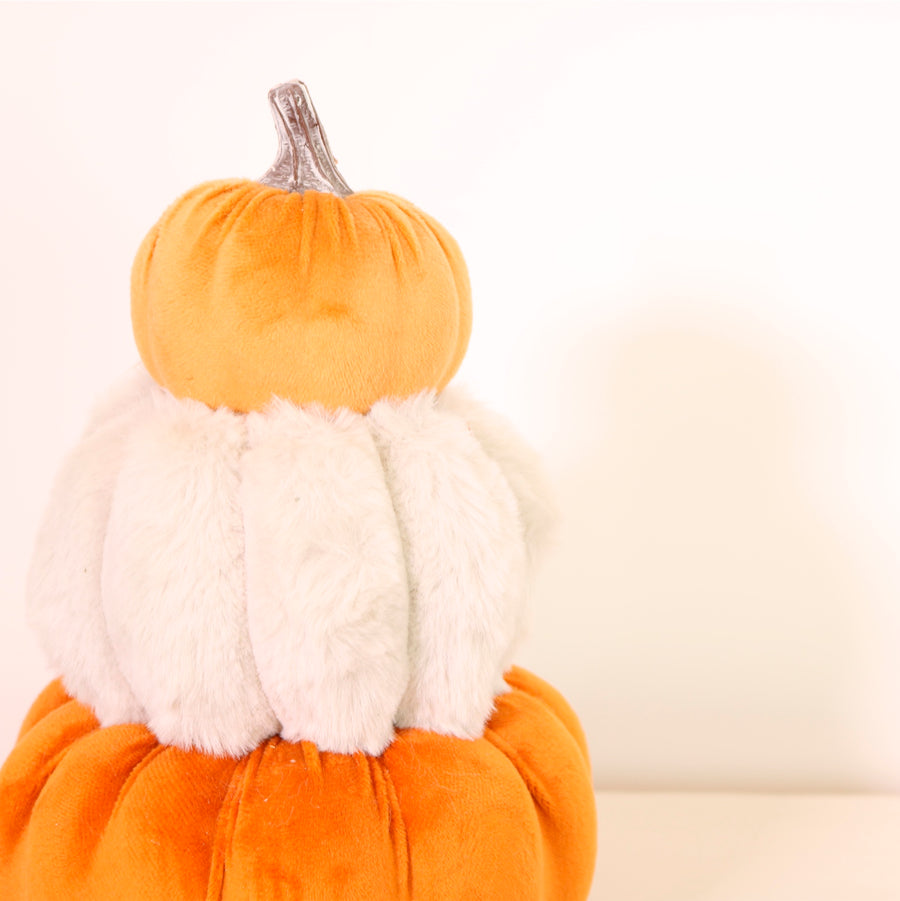 Autumn Faux Fur & Velvet Trio Pumpkin Stack