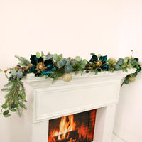 Premium Magnolia & Bauble Glitter Garland (180cm) Teal