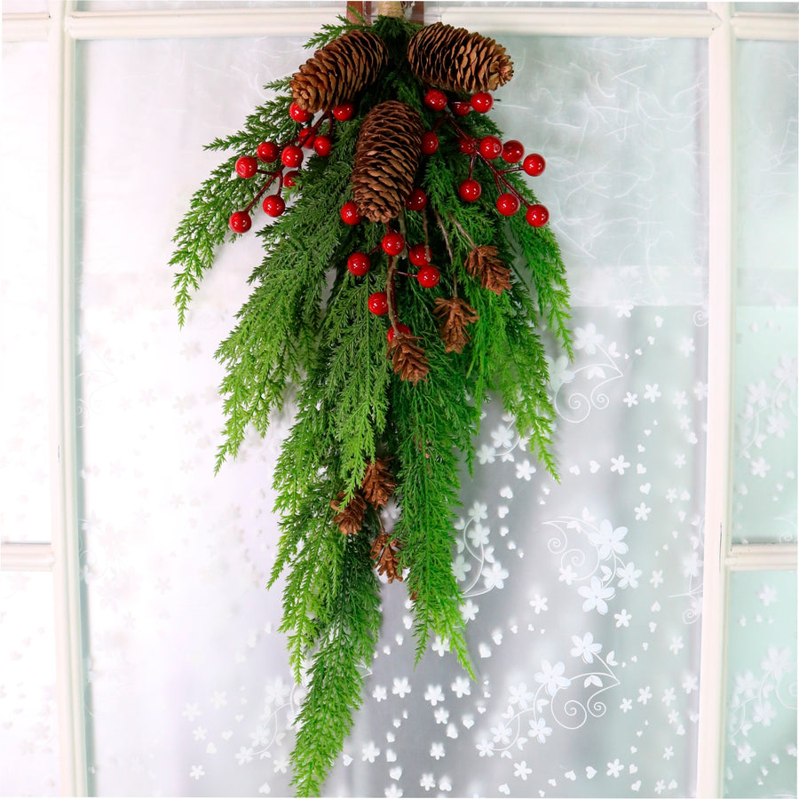 Real Touch Cedar Pine & Berry Teardrop Swag 62cm
