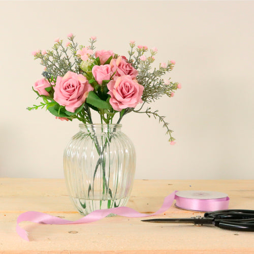 Amelia Rose In Ribbed Vase Arrangement