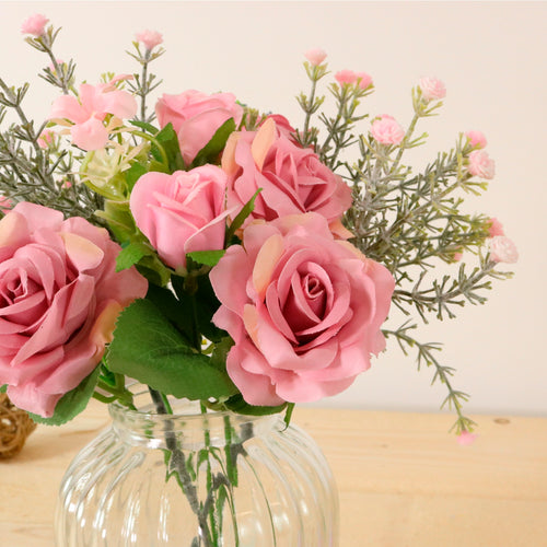 Amelia Rose In Ribbed Vase Arrangement