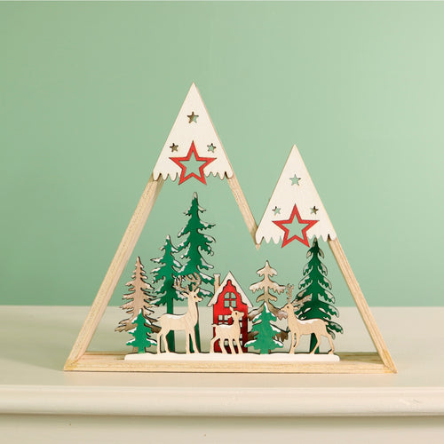 Festive Wooden Woodland Scene Ornament