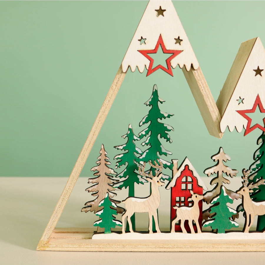 Festive Wooden Woodland Scene Ornament