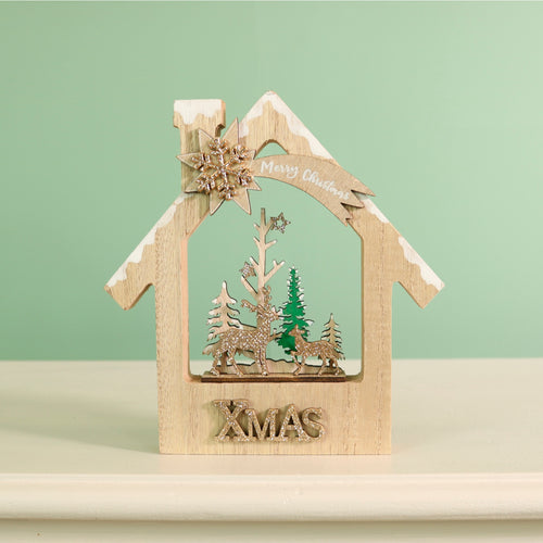 Festive Wooden Scene House Ornament