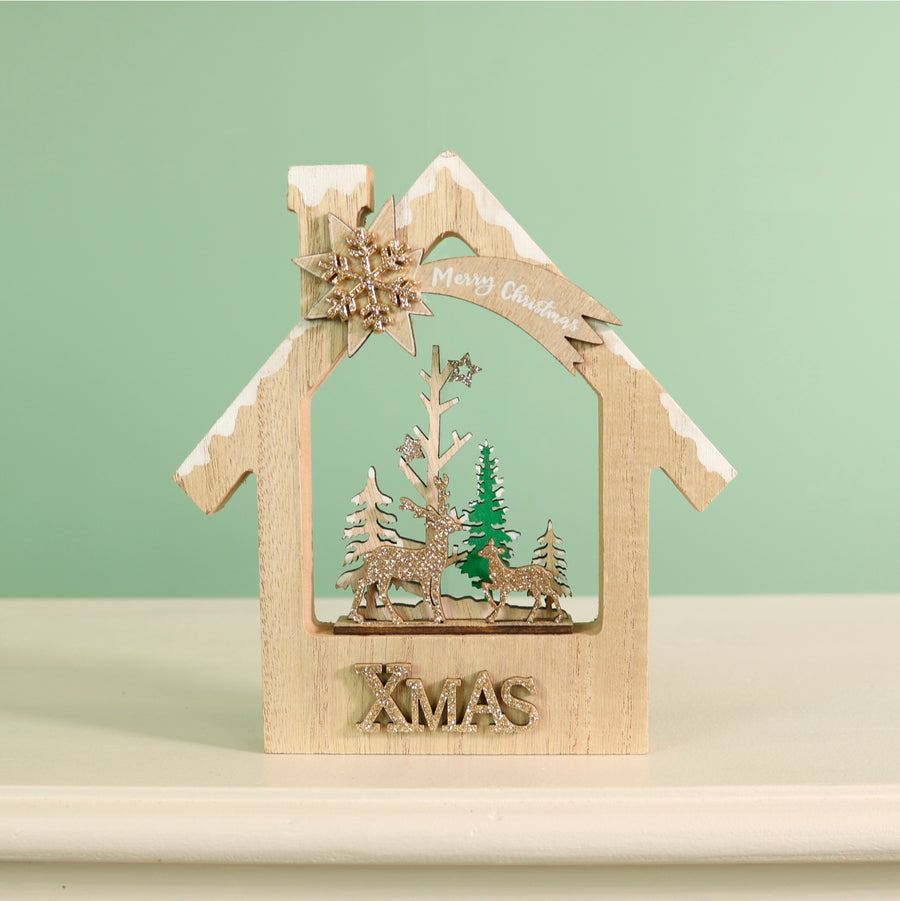 Festive Wooden Scene House Ornament