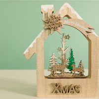 Festive Wooden Scene House Ornament