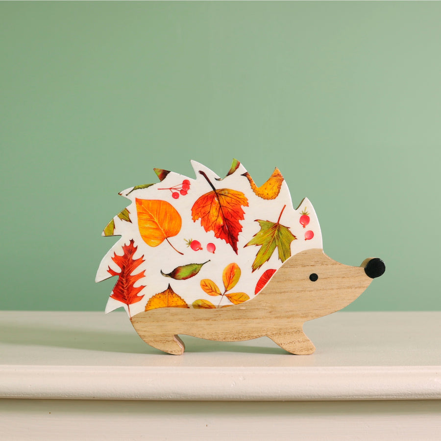Autumn Wooden The Falling Season Hedgehog Ornament