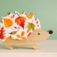 Autumn Wooden The Falling Season Hedgehog Ornament