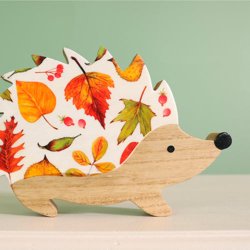 Autumn Wooden The Falling Season Hedgehog Ornament