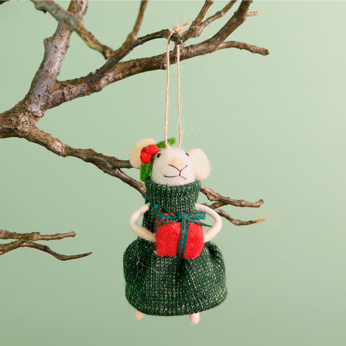 Festive Hanging Jingle Whiskers Felt Mouse