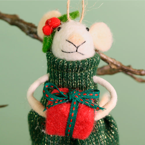 Festive Hanging Jingle Whiskers Felt Mouse