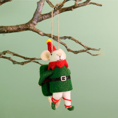 Festive Hanging Cheesus Elf Felt Mouse