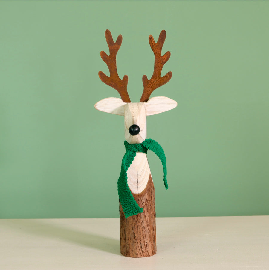Festive Wooden Carved Prancer Reindeer