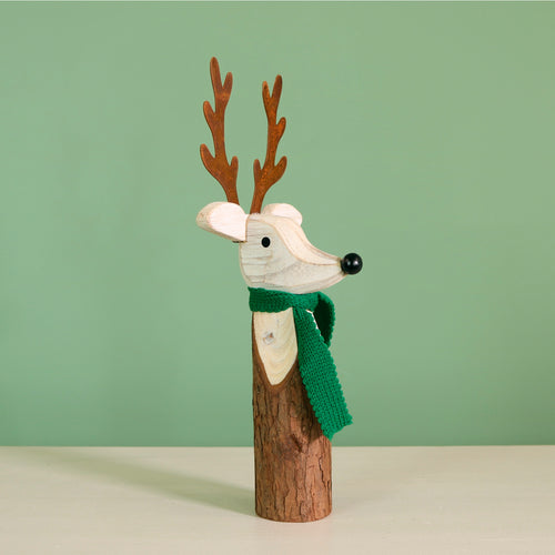 Festive Wooden Carved Prancer Reindeer