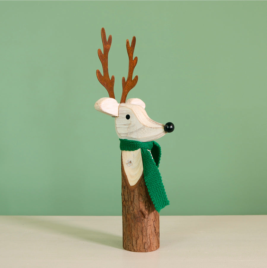 Festive Wooden Carved Prancer Reindeer