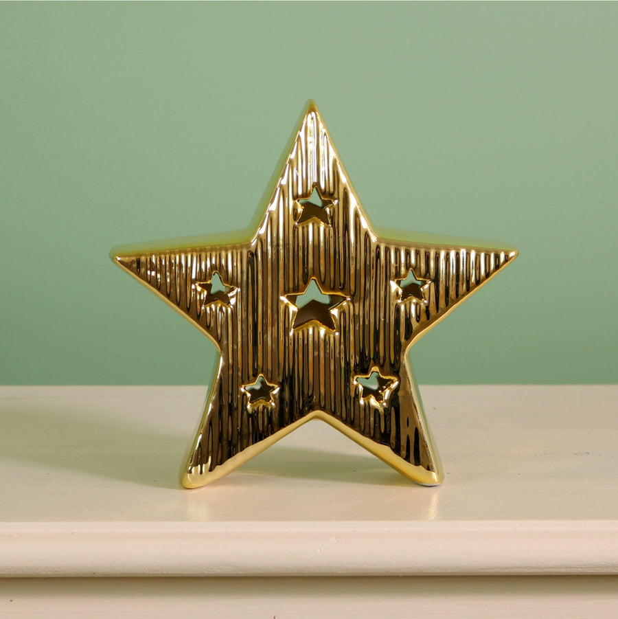 Ceramic Chrome Star Light Up Ornament