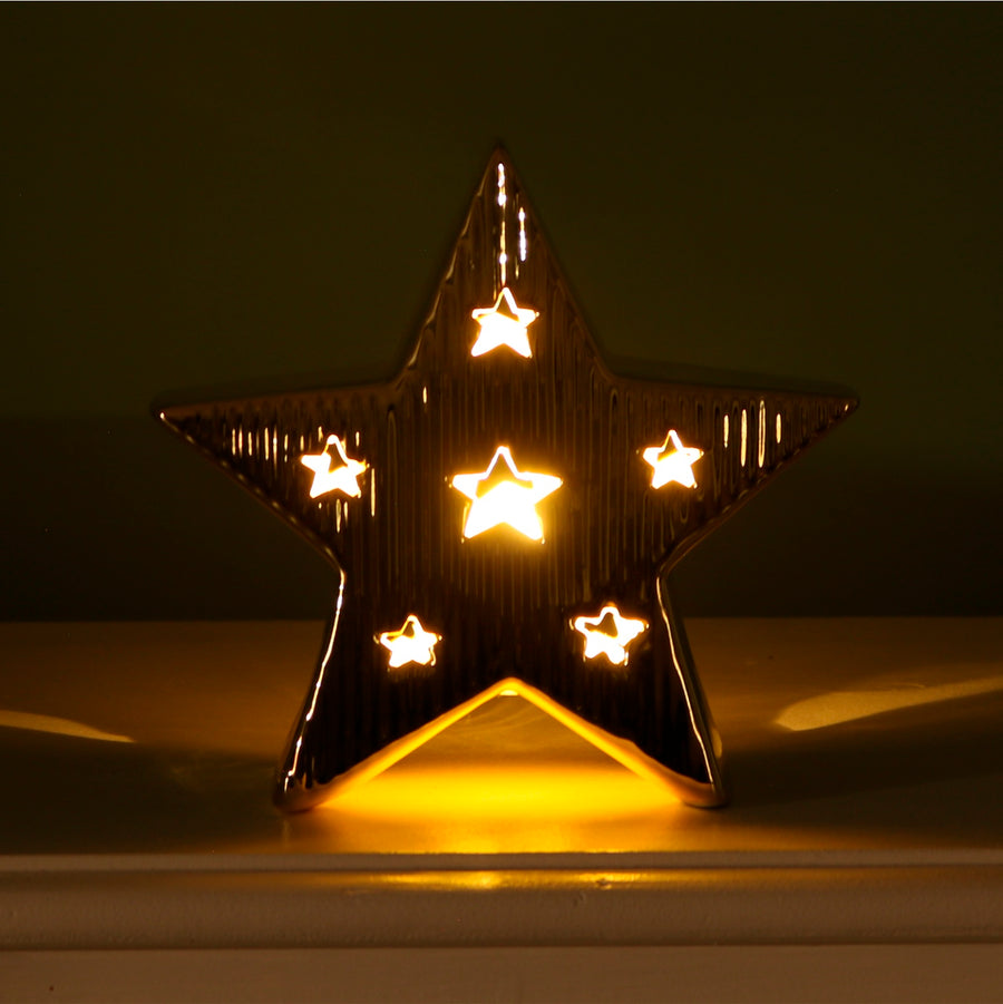 Ceramic Chrome Star Light Up Ornament