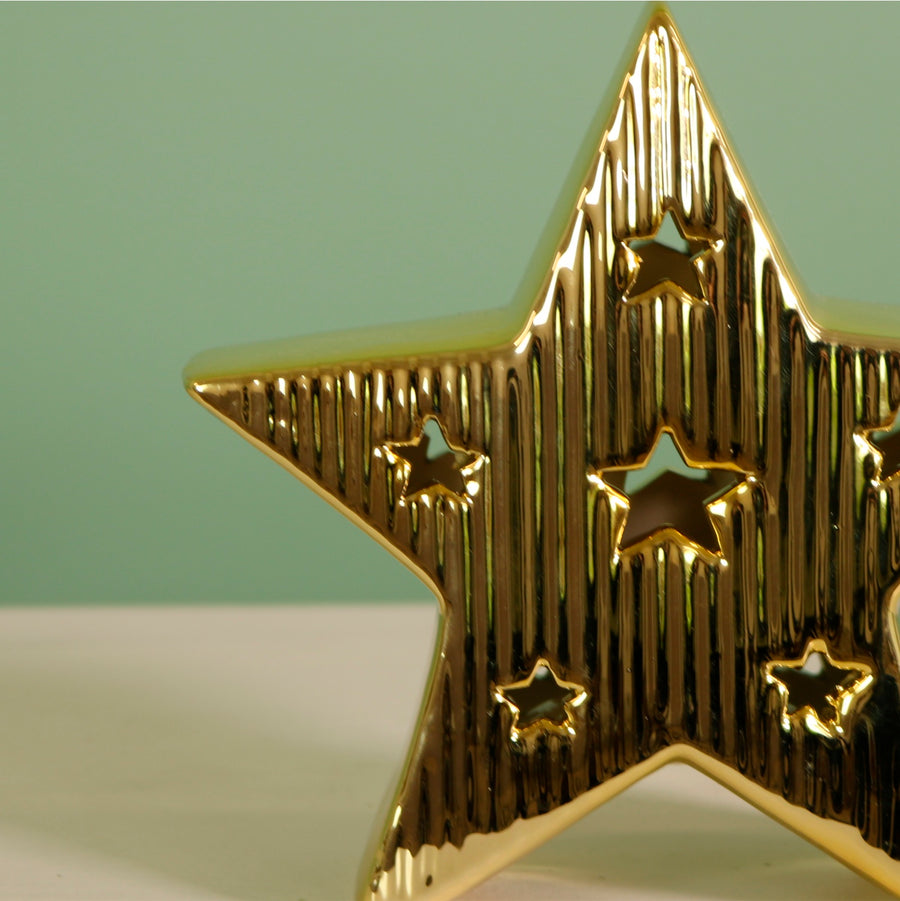Ceramic Chrome Star Light Up Ornament