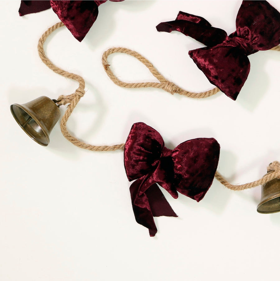 Festive Velvet Bow & Bell Garland