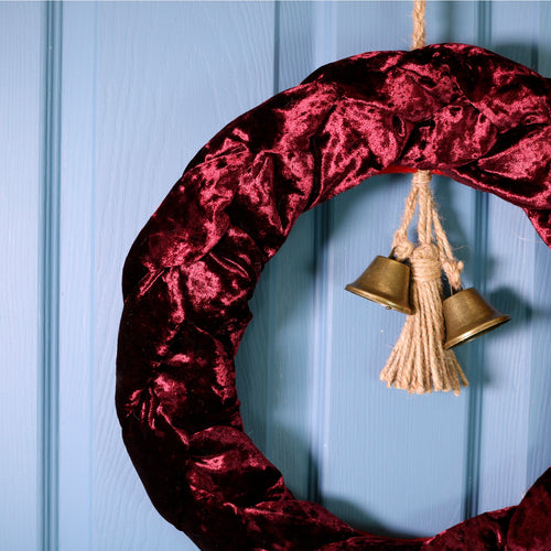 Festive Velvet Bow & Bell Wreath