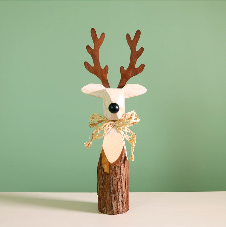 Festive Wooden Carved Dasher Reindeer