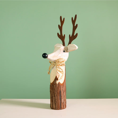 Festive Wooden Carved Dasher Reindeer
